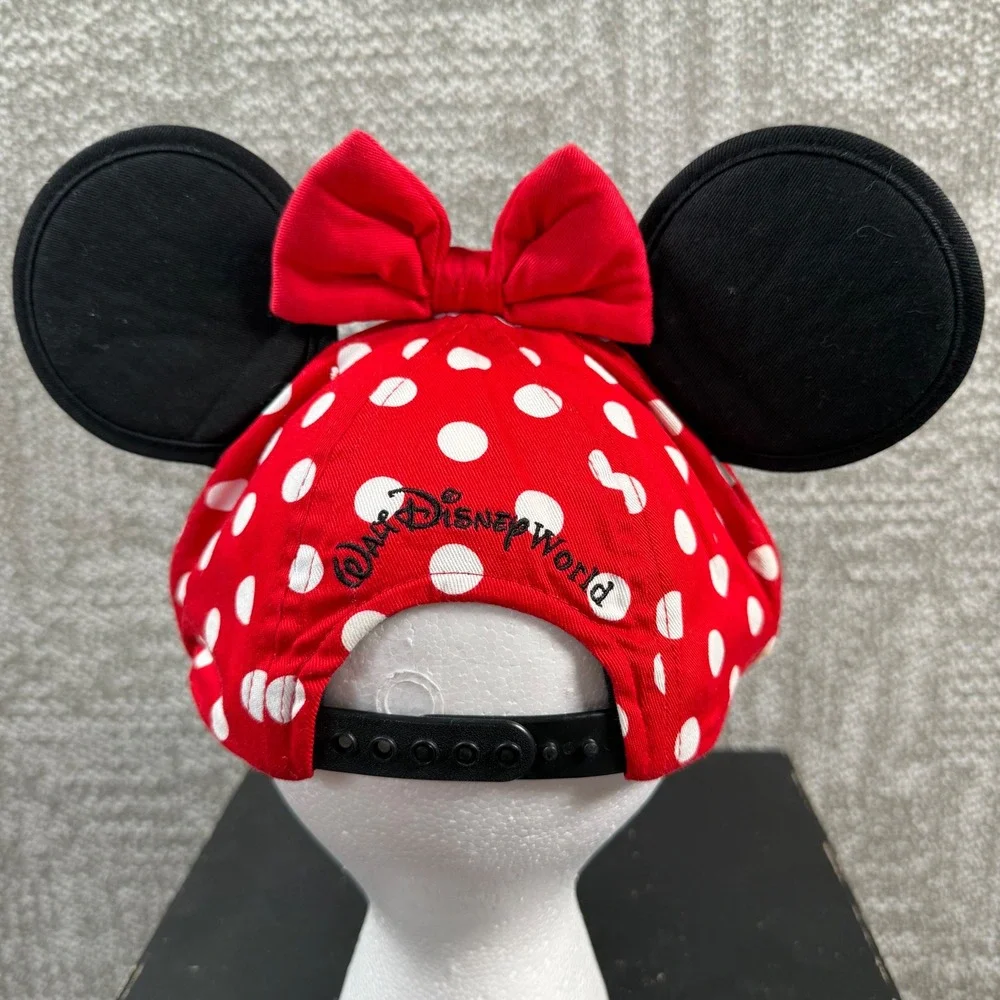 Disney Minnie Mouse Baseball Hat Kids Youth Red Polka Dot Ears Bow Snapback Cap